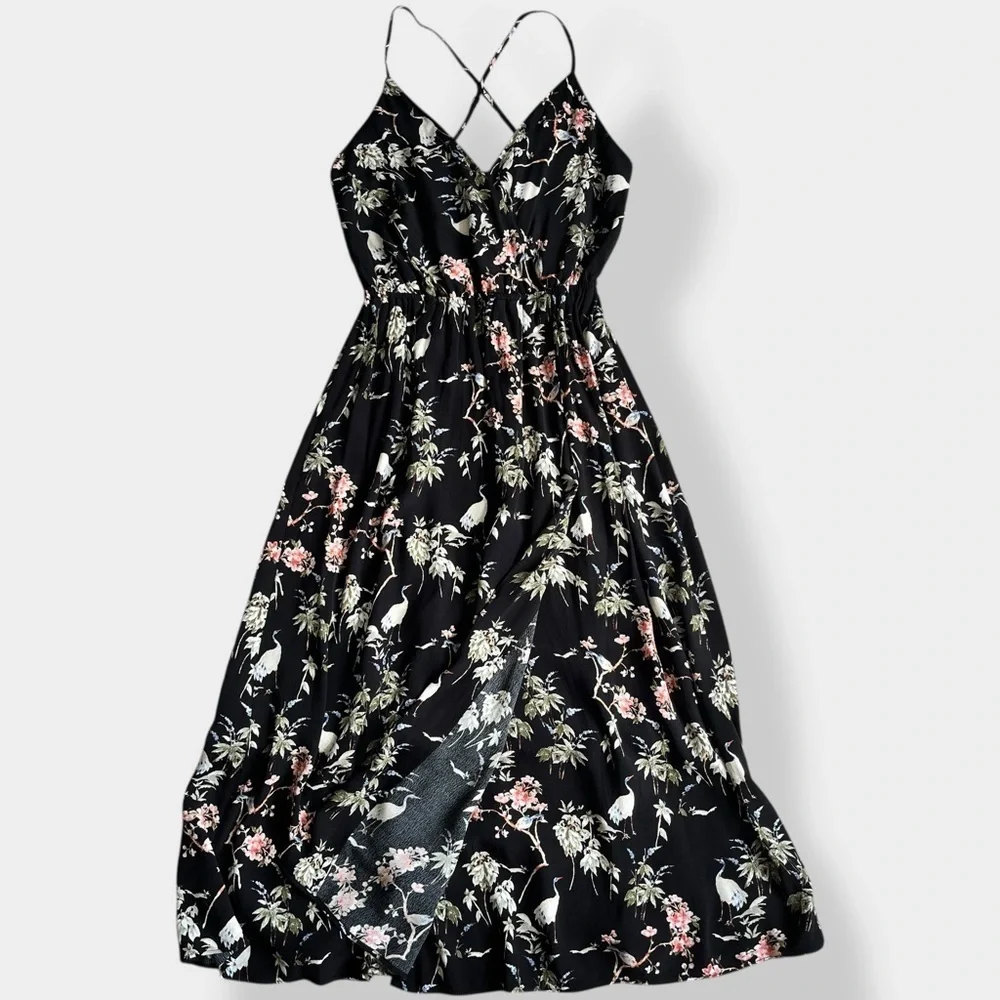 Banana Republic Black Floral Birds Midi Dress Strappy Summer Dress 4 - Picture 7 of 13